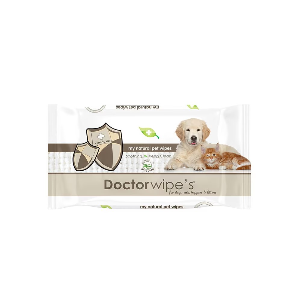 Doctor Wipes My Natural Pet Wipes with Aloe Vera for Dogs, Cats, Puppies and Kittens; Non-Toxic; 48pcs