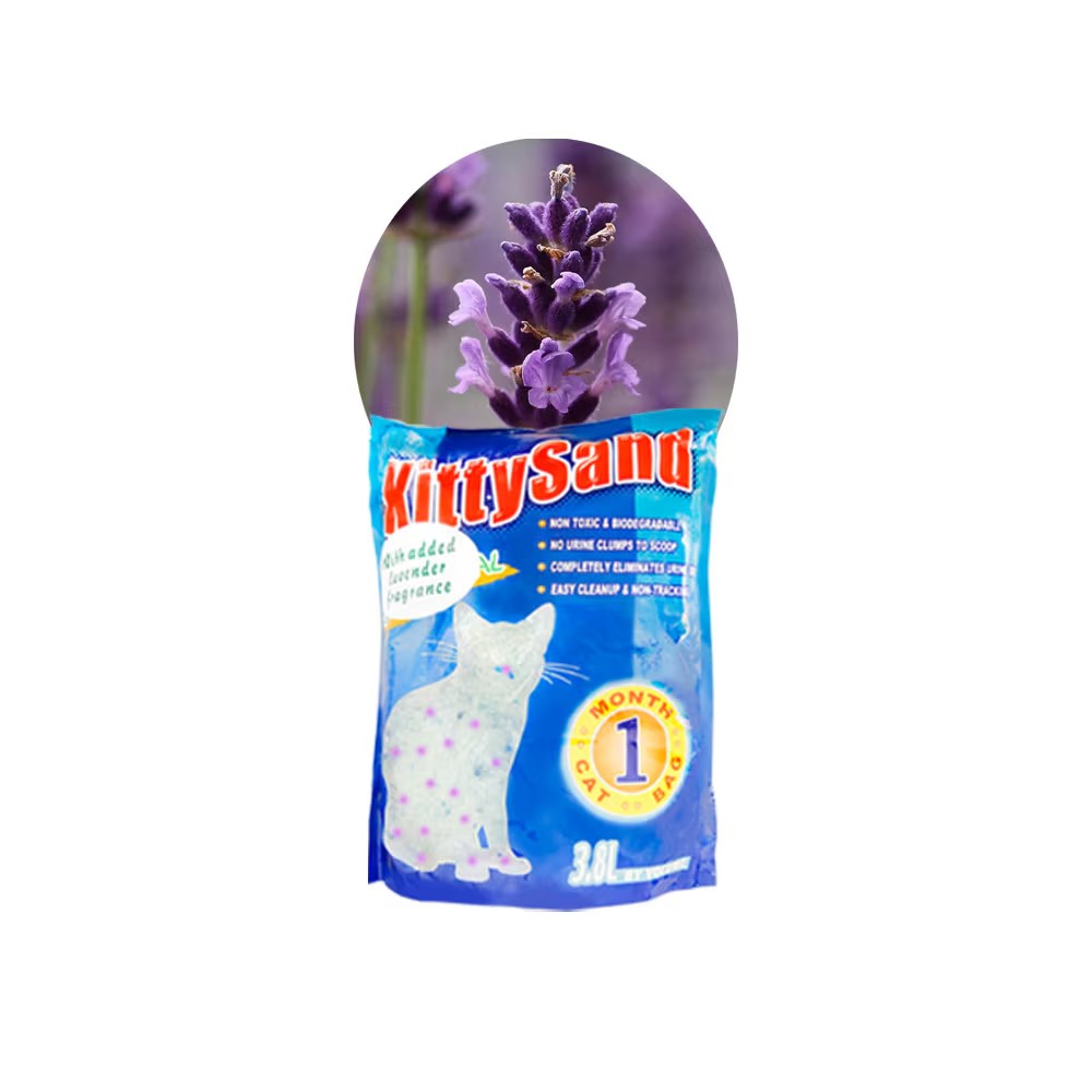 Bag of 3 - KittySand 100% Natural, Lavender Scented Silica Crystal Premium Quality Cat Litter 3.8L