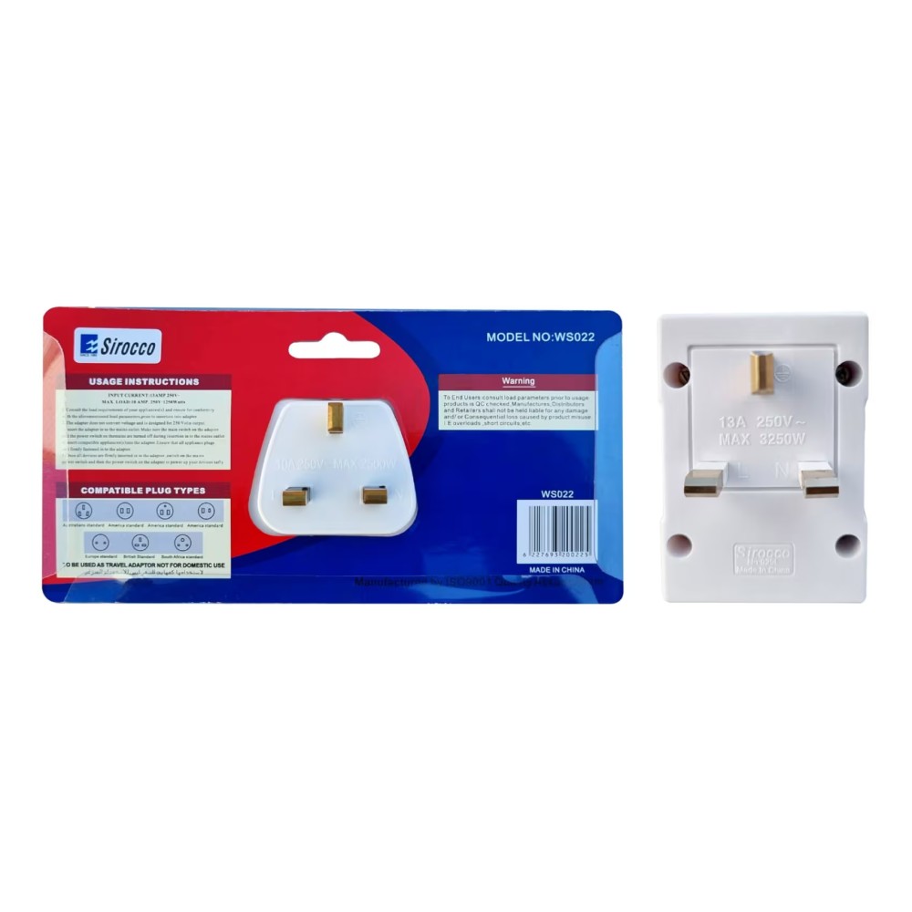 Sirocco 2-Way Multi Socket And 3-Pin Adaptor White