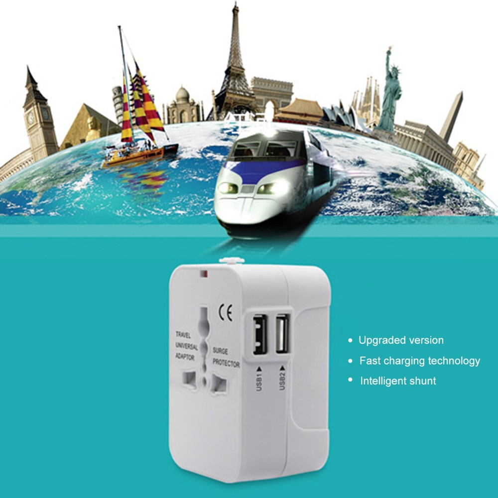 Generic-Universal Worldwide All in One Phone Charger Travel Wall AC Power Plug Adapter with Dual USB Charging Ports for USA EU UK AU