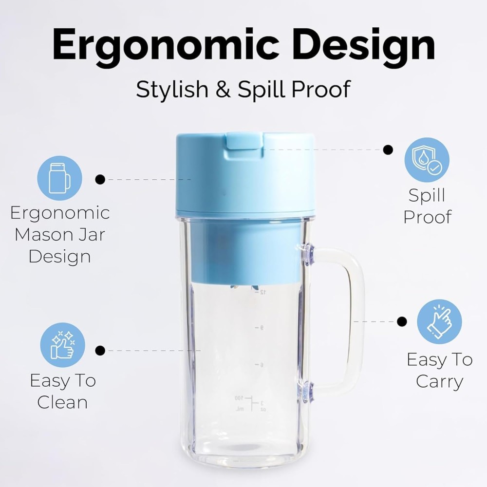 FITTO Portable Blender, Mini Juicer for Smoothies &amp; Shakes, Leakproof Design, Rechargeable with 10-Blade System, 340ml Portable Smoothie Blender, Perfect for Travel, Gym, Home Use