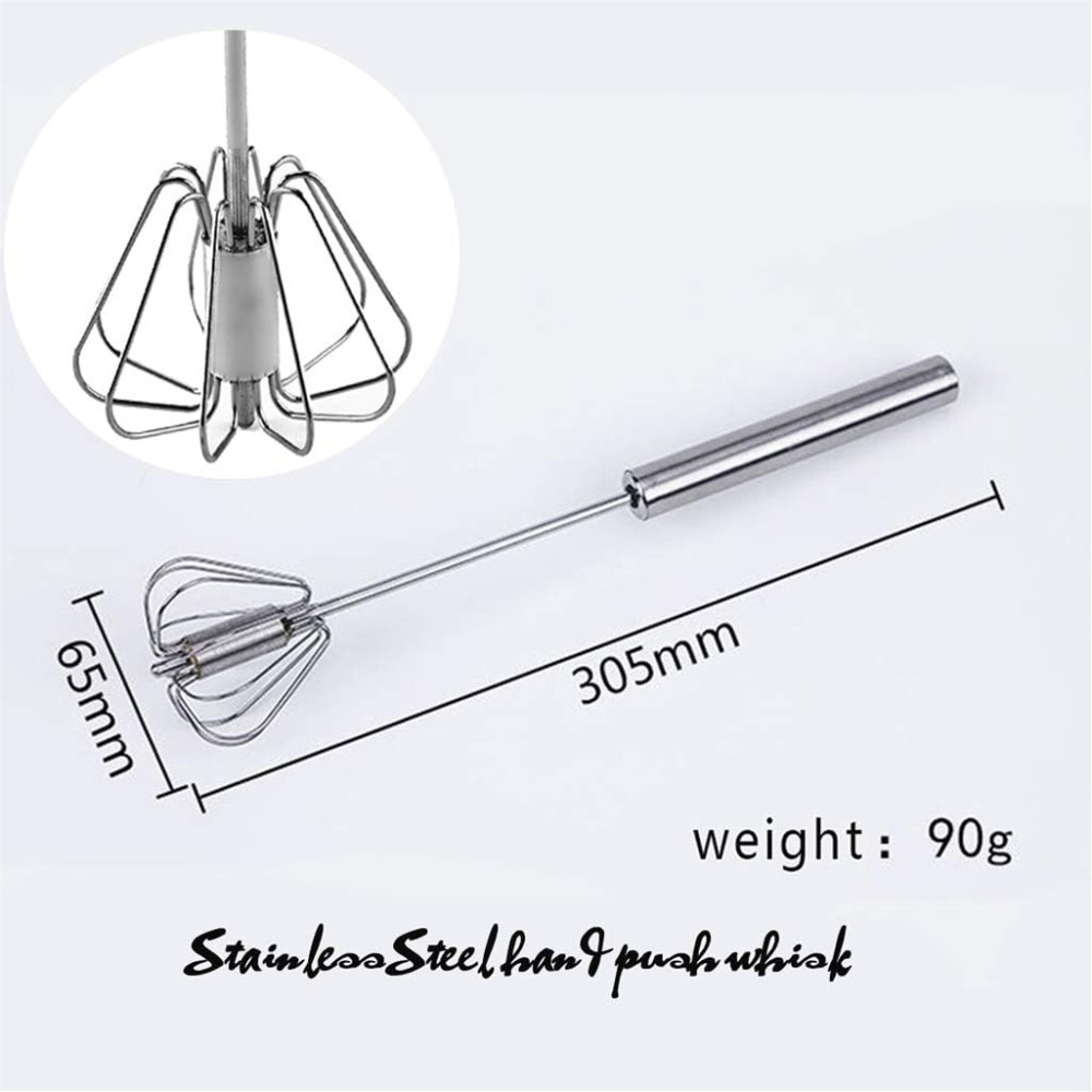 FITTO Stainless Steel Egg Whisk - 12-inch Hand Push Rotary Whisk Blender, Versatile Milk Frother, Efficient Hand Mixer Stirrer for Blending, Whisking, Beating, and Stirring
