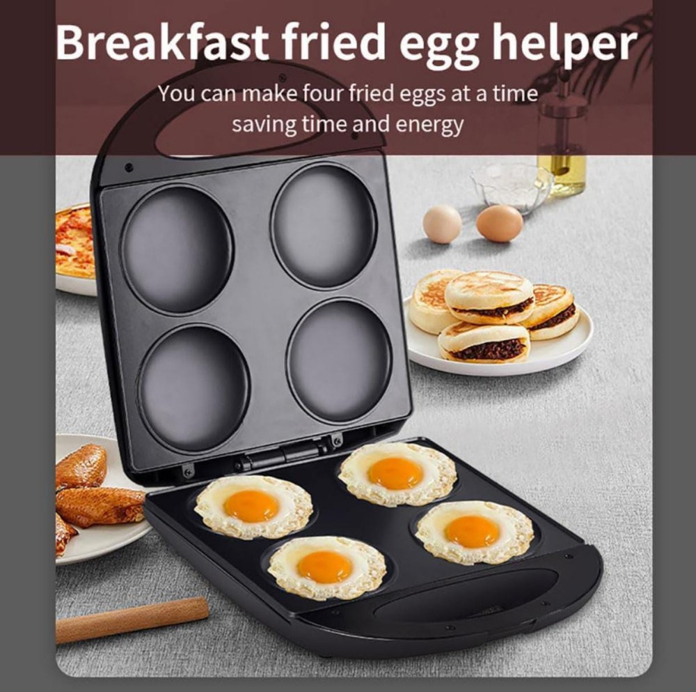Fried Egg Cooker &amp; Pancake Maker 4 Slot Non-Stick Electric Breakfast Griddle, Easy-Clean Pan for Pancakes, Eggsand More