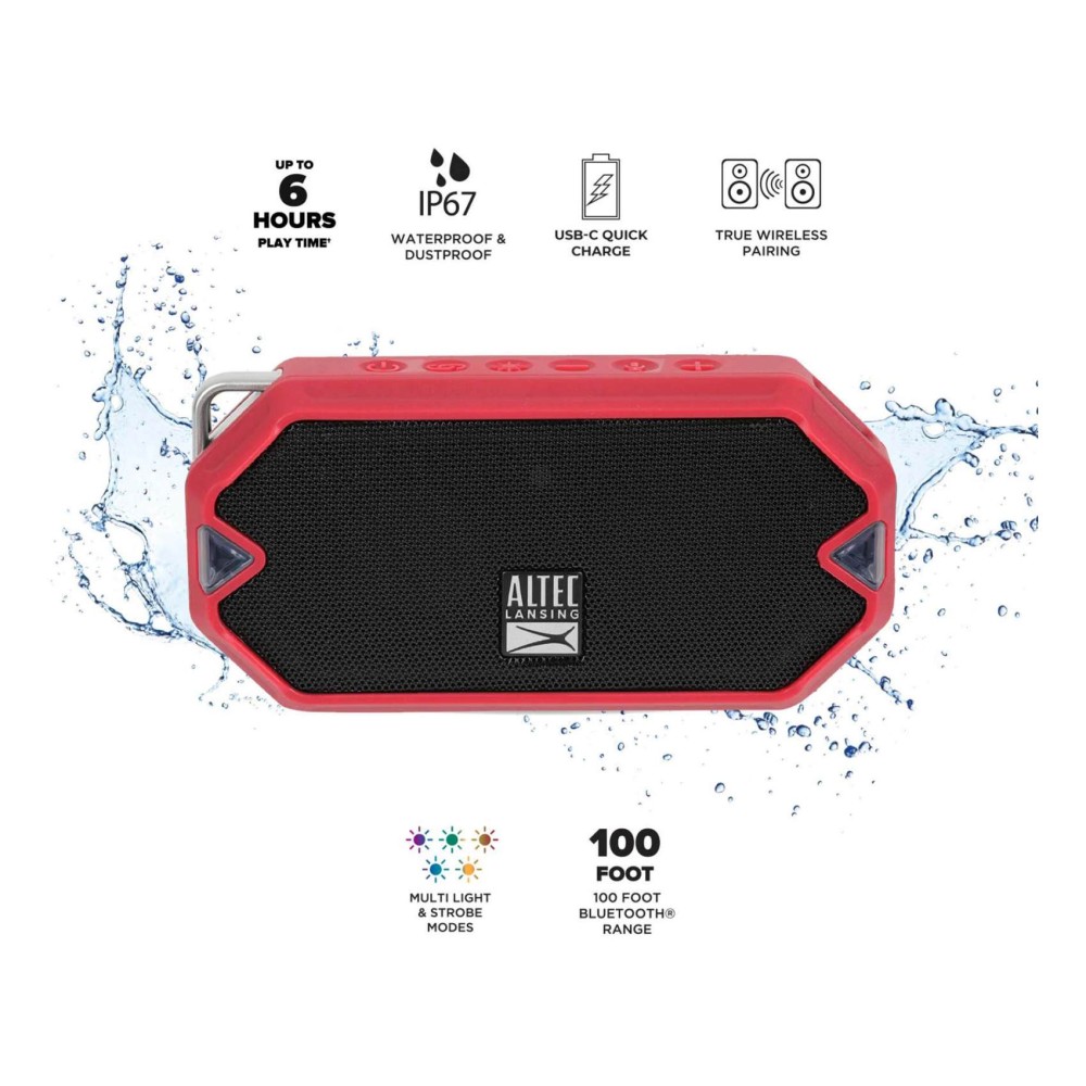 Altec Lansing HydraMini Waterproof Wireless Bluetooth Speaker IMW1000 Torch Red