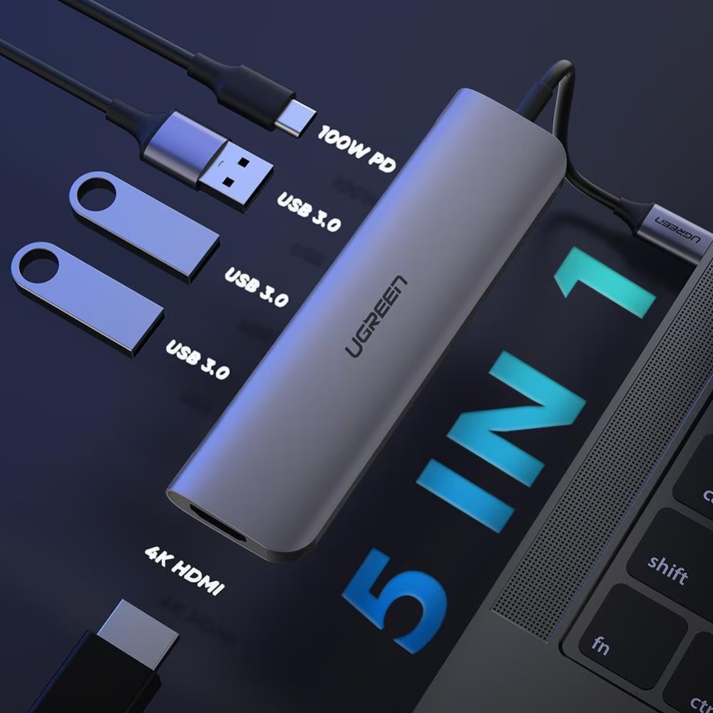 UGREEN 5 in 1 Type C to HDMI +USB 3.0*3 +PD power Converter