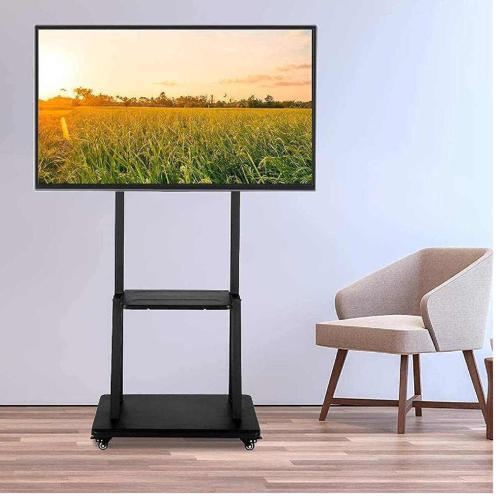 TV Stand with Wheels: Mobile TV Trolley with Mount For 32-80 Inch LED LCD Oled Flat Curved Screen Floor TV Cart Portable Rolling TV Monitor Shelf with Heavy Duty Base