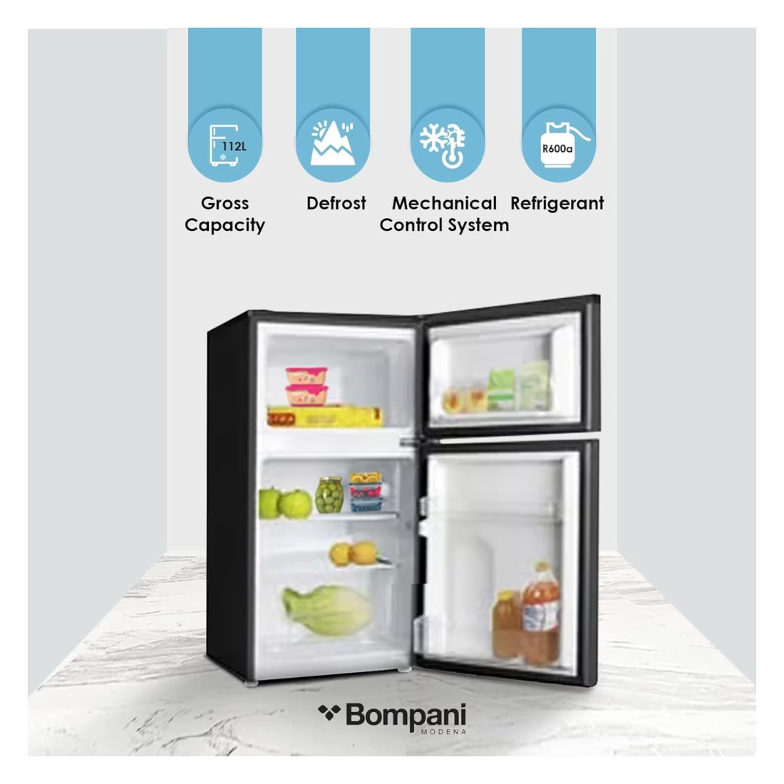 Bompani Top Mount Refrigerator BR100SS Black 100L