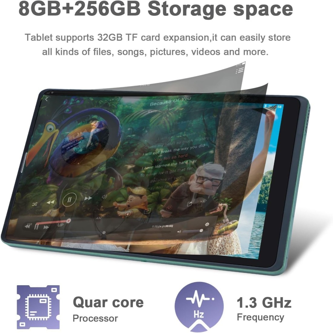 CM835 256GB BUILT IN RAM 8 Smart Tablet Android 8-Inch IPS Screen 5G LTE Single SIM WiFi,CM835 Kids Tab Zoom Supported Tablet PC with Pre-installed Tempered Glass and Flip Case Cover (GREEN)