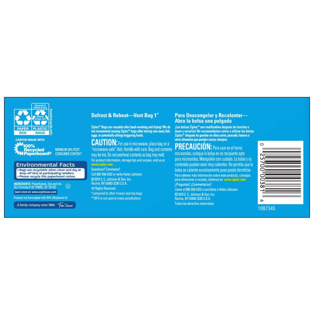 Ziploc Seal Top Food Freezer Quart 38 Bags