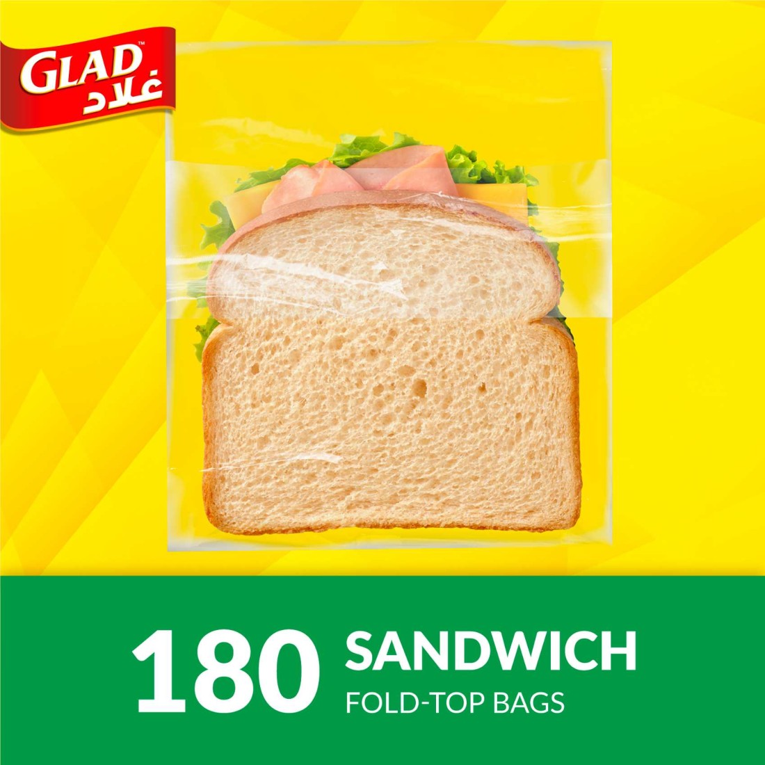 Glad Sandwich Fold-Top Bags, 180 Bags, 13.5x16cm