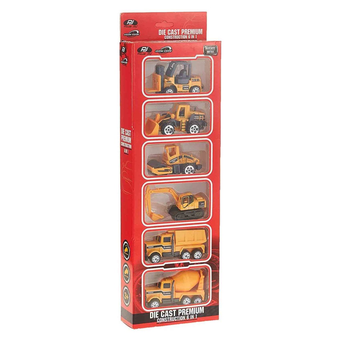 Power Joy Vroom Vroom 6-in-1 Diecast Premium Construction Car 86514 1 Yellow Pack of 6