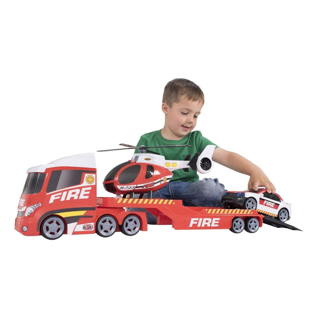 HTi Teamsterz Light and Sound Fire Truck Helicopter Emergency Transporter Small