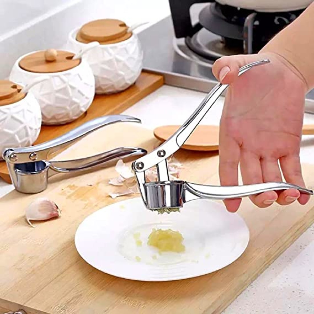 Stainless Ginger and Garlic Crusher, Garlic Chopper, Ginger Mincer, Ginger Squeezer Masher - Rustproof