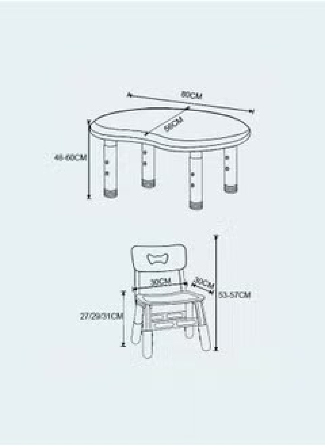 Children Furniture Peanut Shape Desk Set Kindergarten Learning Study Plastic Table and Chair Set for Kids