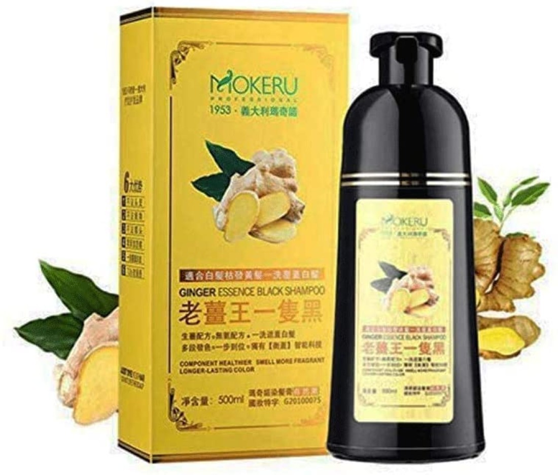 Mokeru Natural Ginger Black Hair Dye Shampoo Fast Cover Gray White In 5 Minutes With LISITA Lip Mask