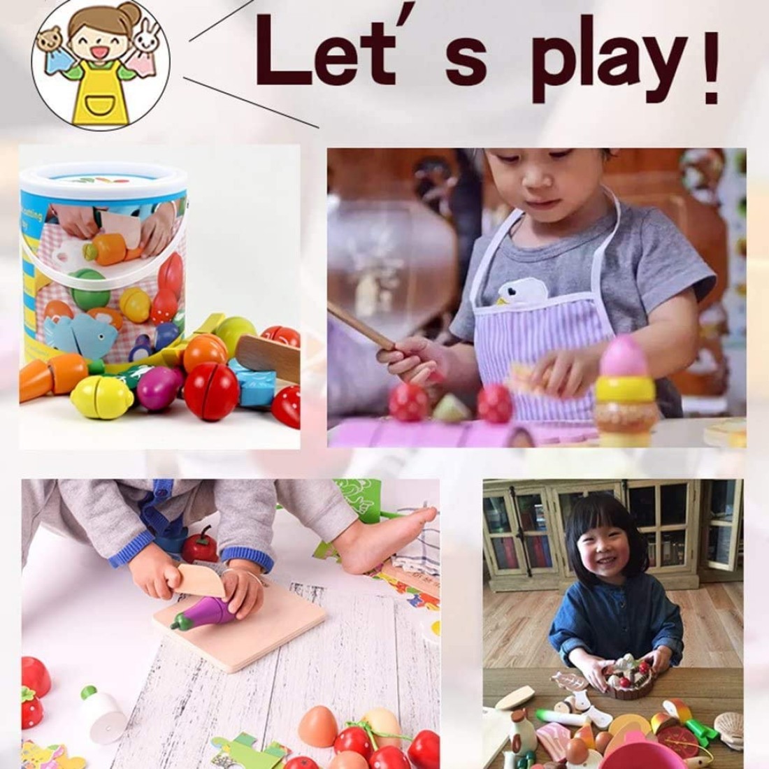 Doreen Wooden Kitchen Toys Cutting Fruits Vegetables Colorful Pretend Play Baby Puzzle Toys Children Early Educational Magic Stickers