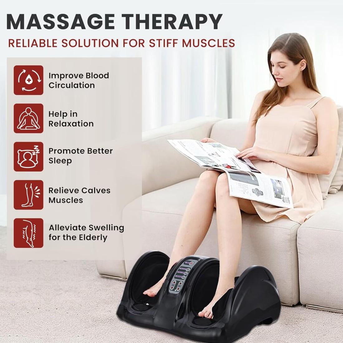 Foot & Leg Massager – Deep Tissue Finger Pressure Calf & Foot Massage Machine, Reflexology Therapy for Circulation & Pain Relief, Adjustable Speed & Heat