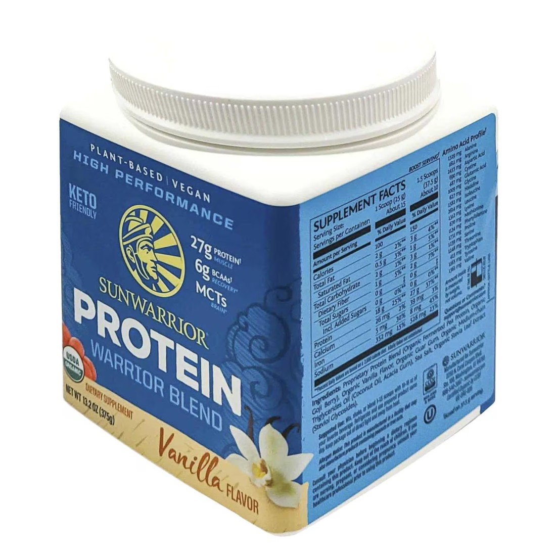 Sunwarrior Organic Protein Warrior Blend Vanilla Flavour Dietary Supplement 375g