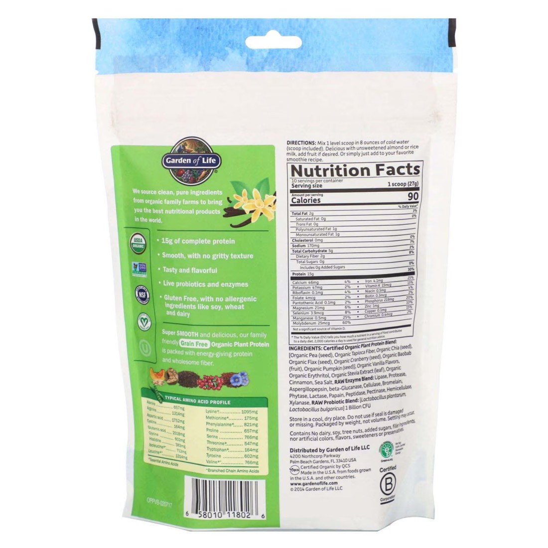Garden Of Life Organic Plant Protein Powder With Smooth Vanilla 255g