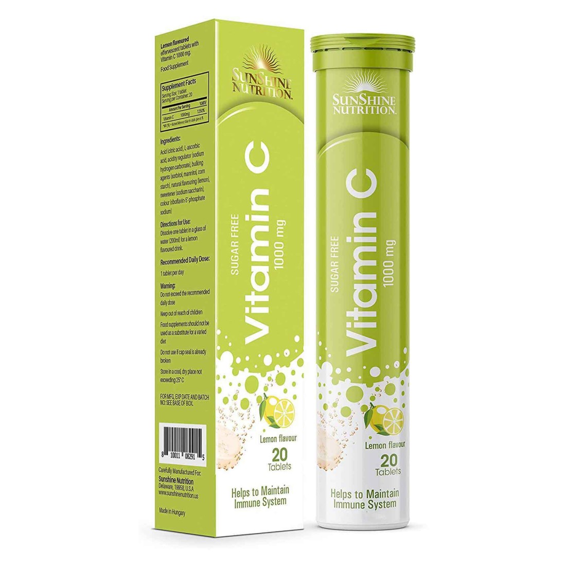 Sunshine Nutrition Vitamin C 1000mg Lemon Flavoured Effervescent 20 Tablets Pack of 2