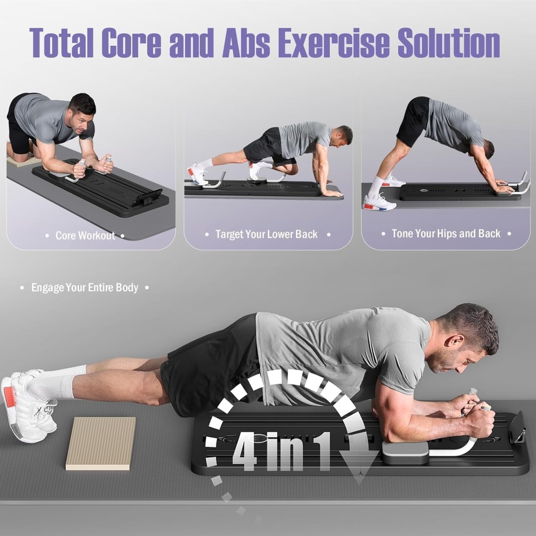 Multifunctional Portable Abdominal Workout Board Plank Trainer Pilates Reformer Set (Grey)