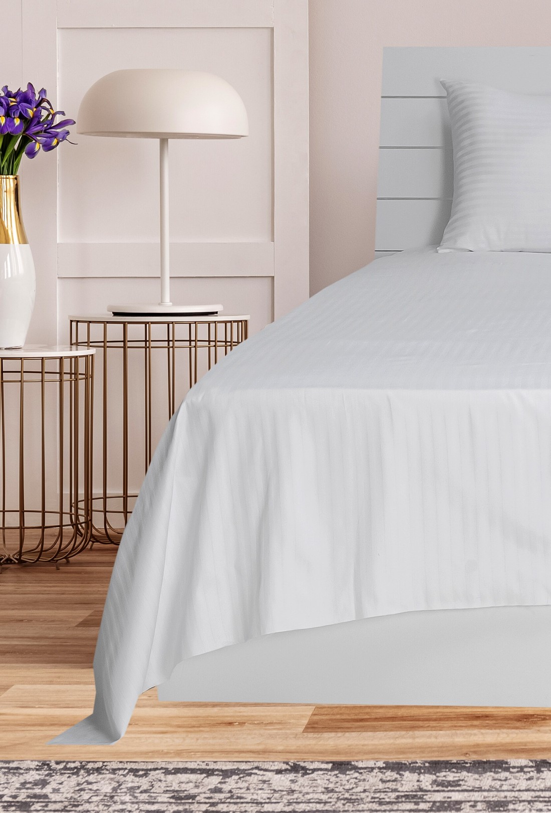Hotel Linen Klub Single Bed Sheet 2pcs Set , 100% Cotton 250Tc Sateen 1cm Stripe , Size: 160x220cm + 1pc Pillowcase 50x75cm ,White