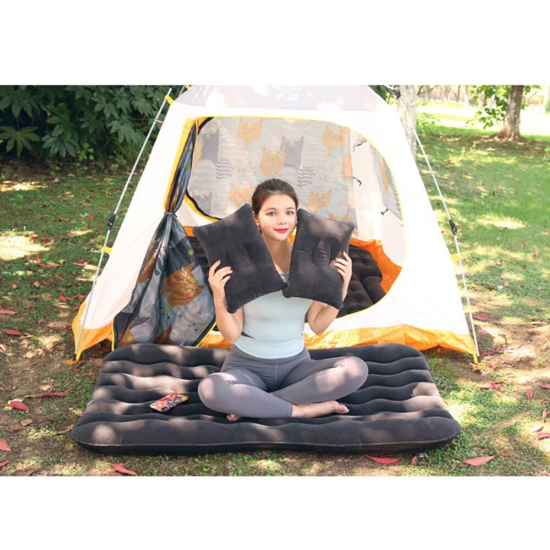 Generic-Car Inflatable Bed Air Mattress Universal Car Seat Bed Outdoor Camping Sleeping Pad Cushion Mat with 2 Air Pillows