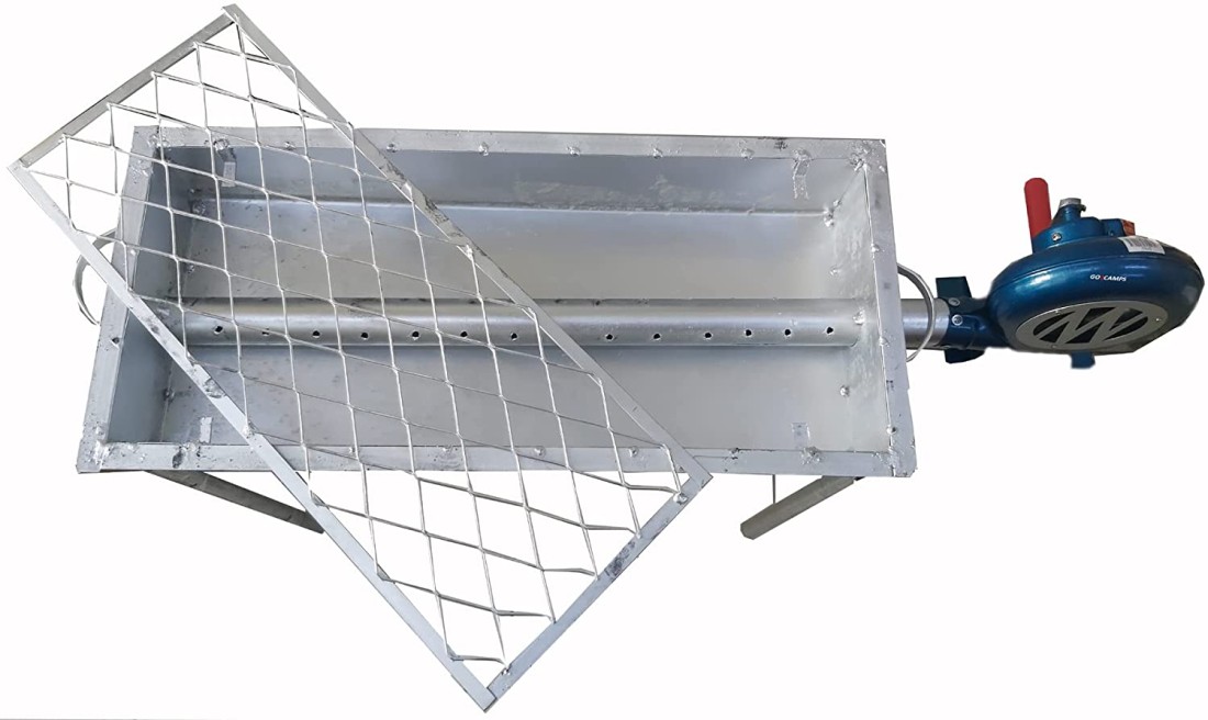 GO2CAMPS BBQ GRILL WITH FAN LONG LEGS-ADJUSTABLE STAND WITH HAND USEBLOWER FAN 90 CM-LARGE-GALVA BBQ GRILL