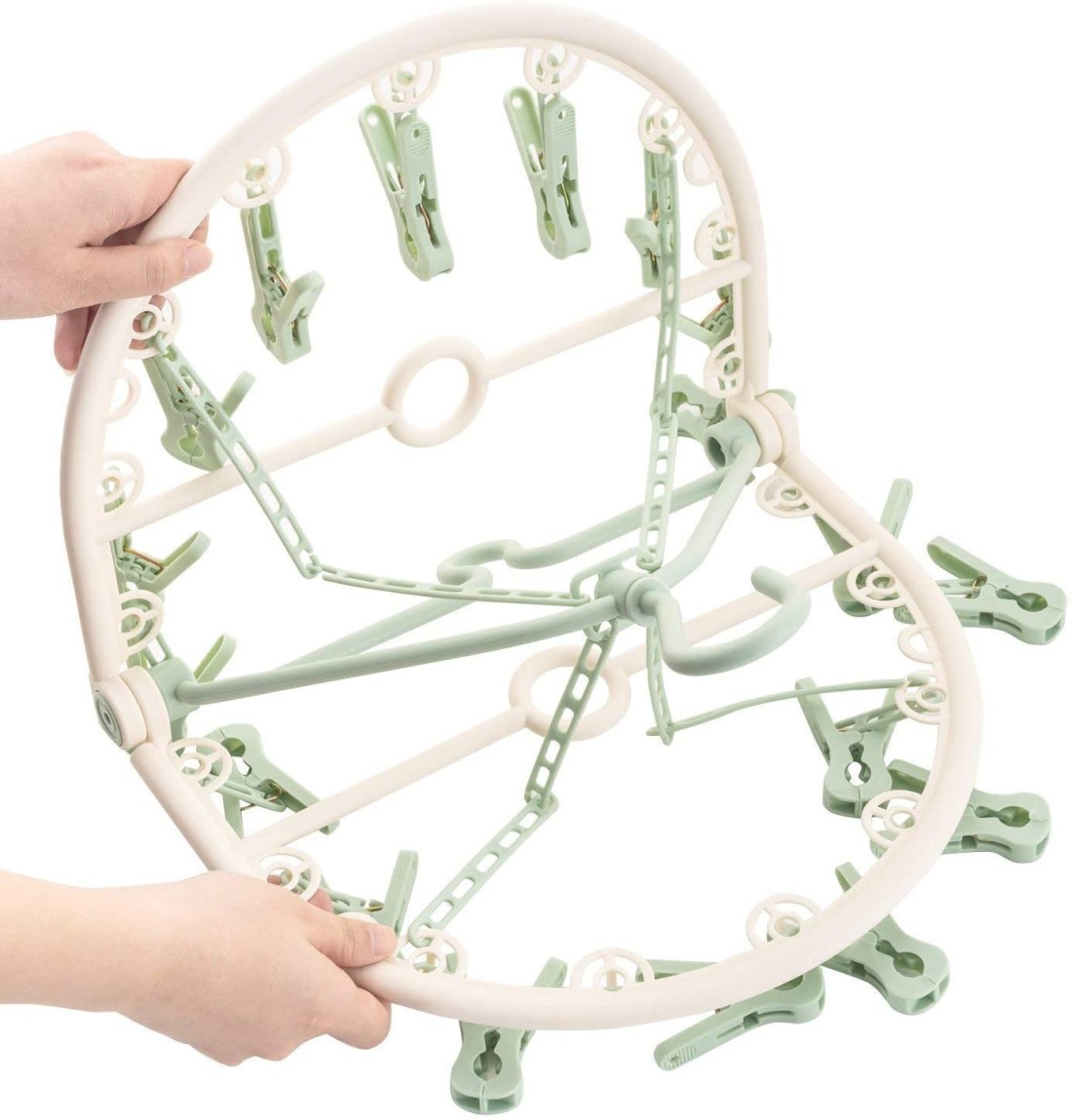 Aiwanto Laundry Hanger Drying Rack - Foldable Clip and Drip Hanger with 18 Clips, Rotatable Clothes Drying Rack, Sock Hanger (Green)