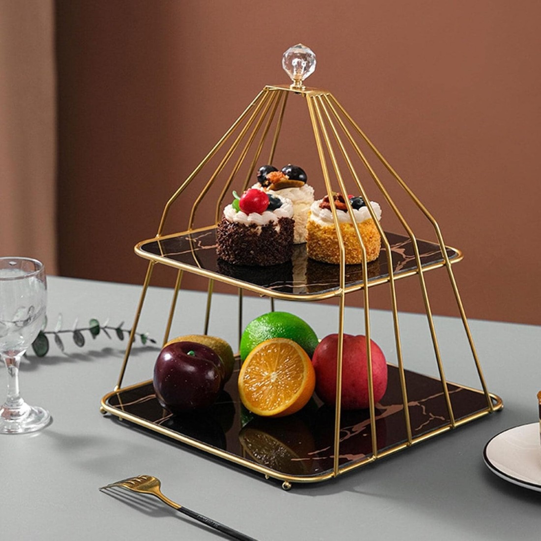 2-Tier Cupcake Stand Display Tower - Black Bottom Elegant Cake Stand for Desserts Weddings Parties, and Events Home & Kitchen Decor