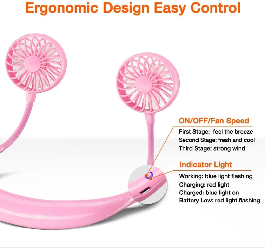 Aiwanto Neck Fan Hand Free Neck Fan Design Sports Fan Outdoor Travel Fan Personal Fan