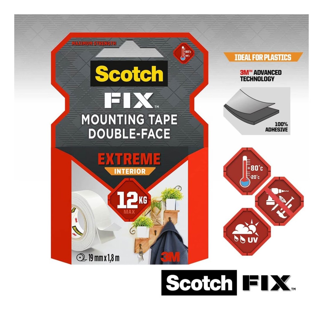 3M Scotch Fix Extreme Interior Mounting Tape 0.019x1.8m