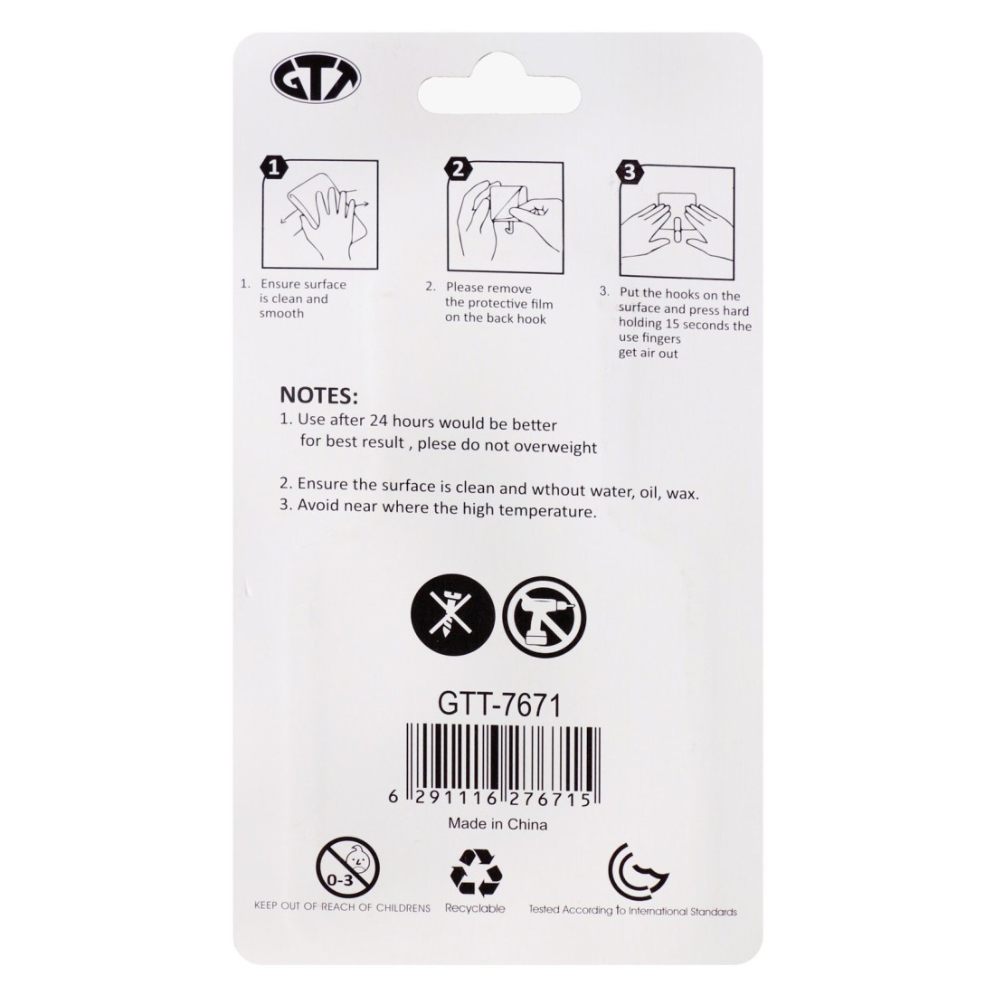 GTT Multifunctional Fashion Hook GTT-7671 Black Set of 3