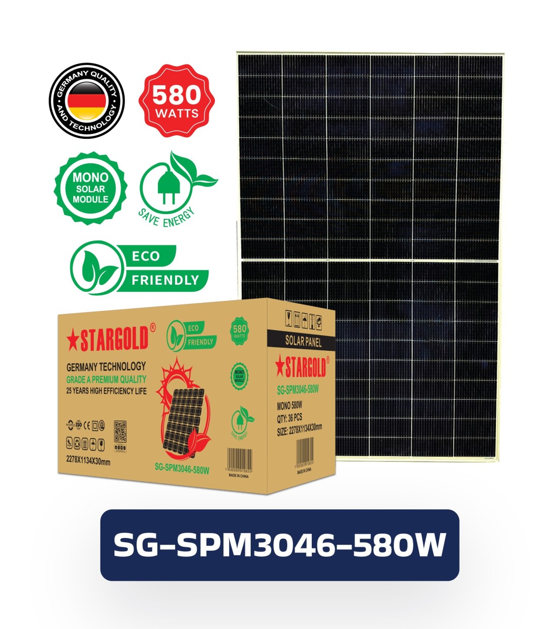 STARGOLD Solar Panel 580W Germany Technology Eco Friendly Solar Mono Solar Module