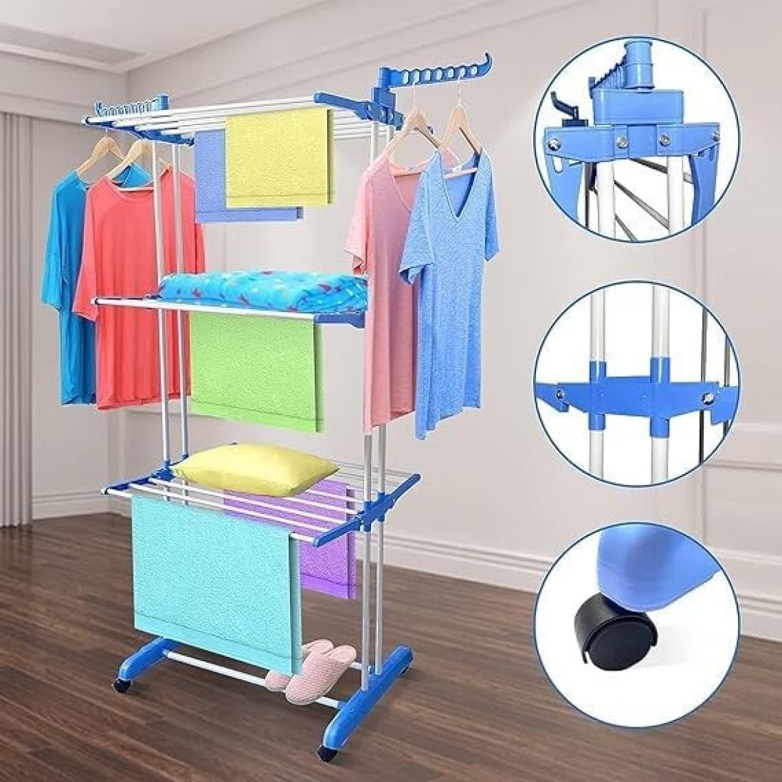 3-Layer Clothes Drying Rack, Heavy Duty Folding Clothes Hanger with Adjustable Wings – Indoor & Outdoor Use, Double 3-Layer Cloth Drying Stand
