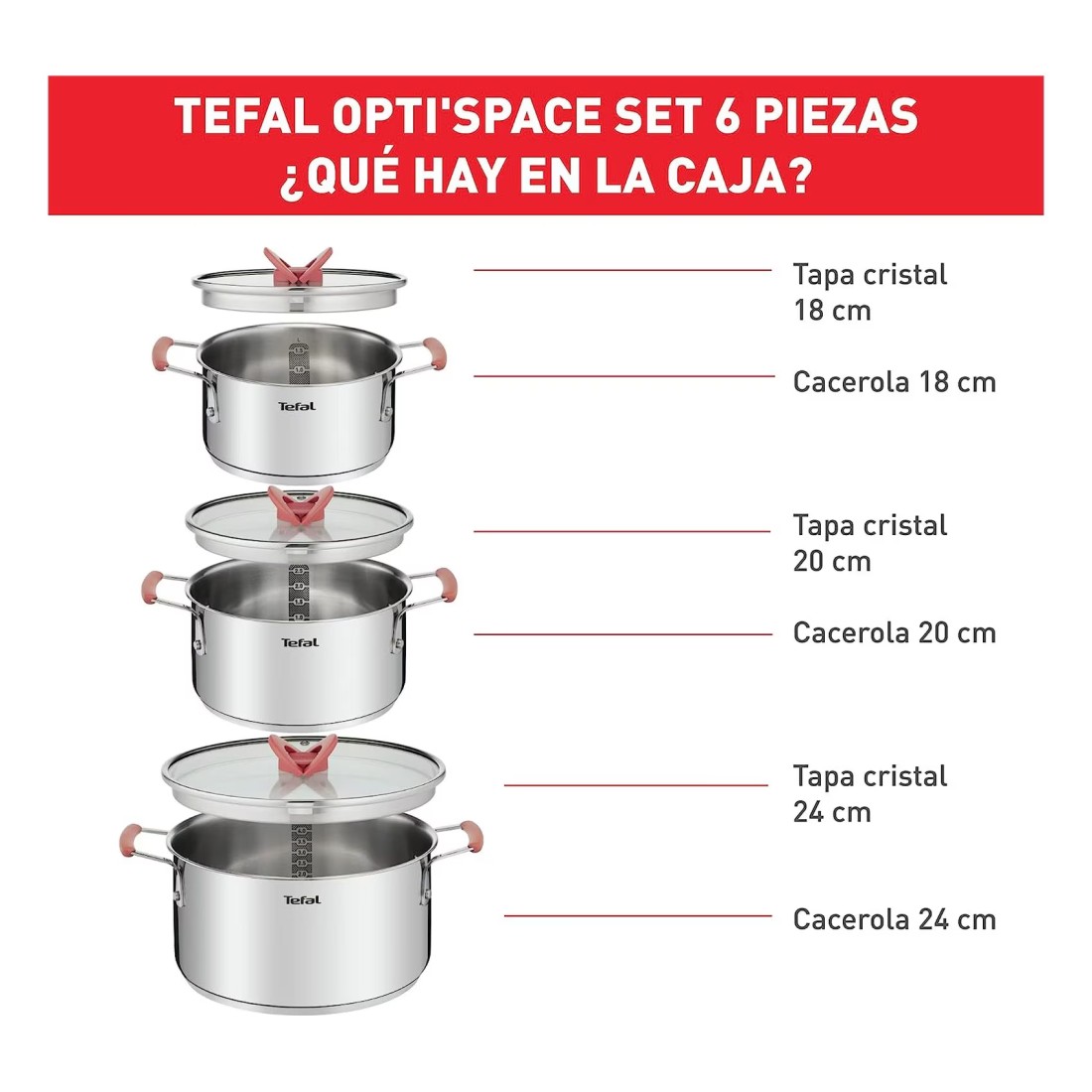 Tefal Optispace Stainless Steel Cooking Set 6 PCS