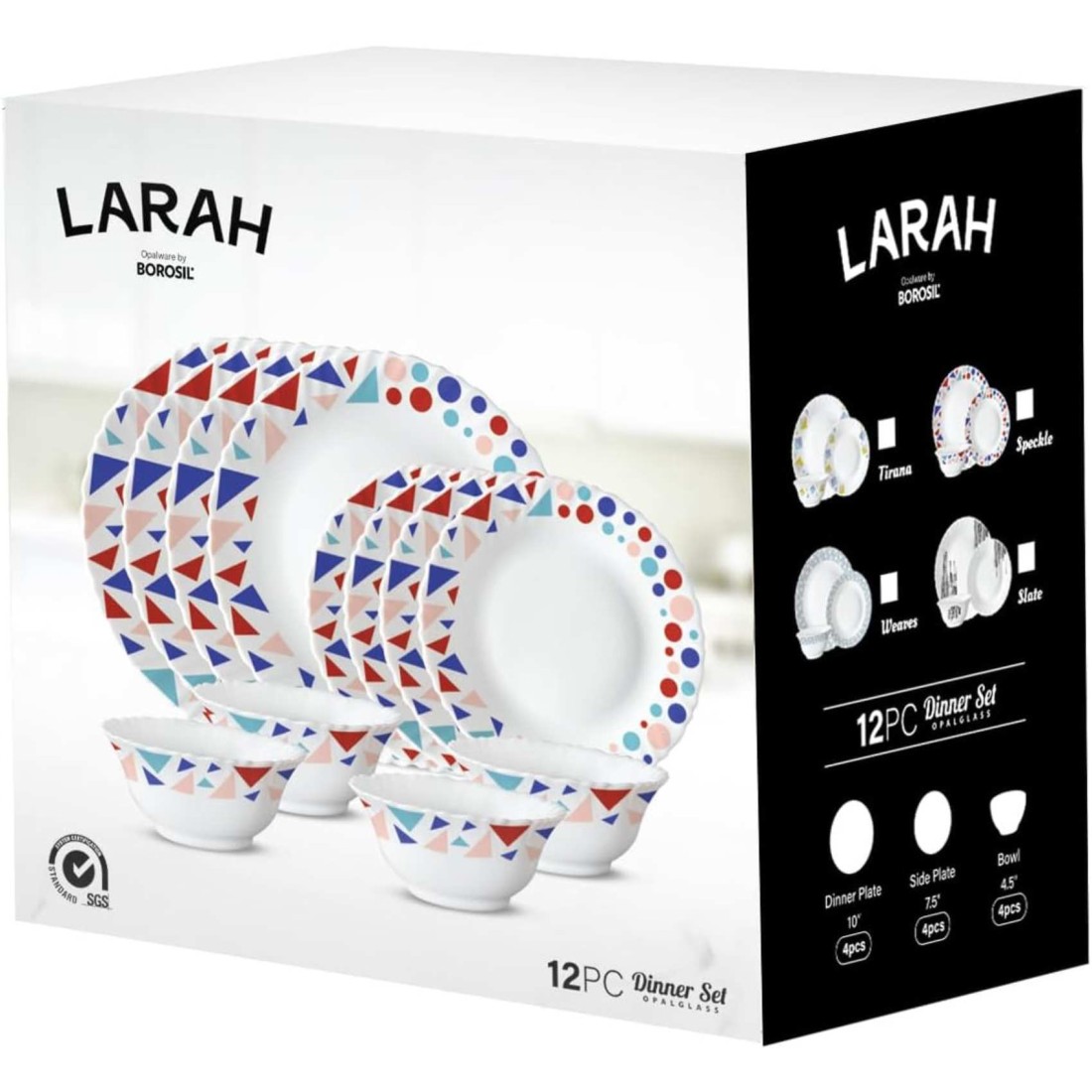 Larah Plano Opal Dinner Set Multicolour Assorted 12 PCS