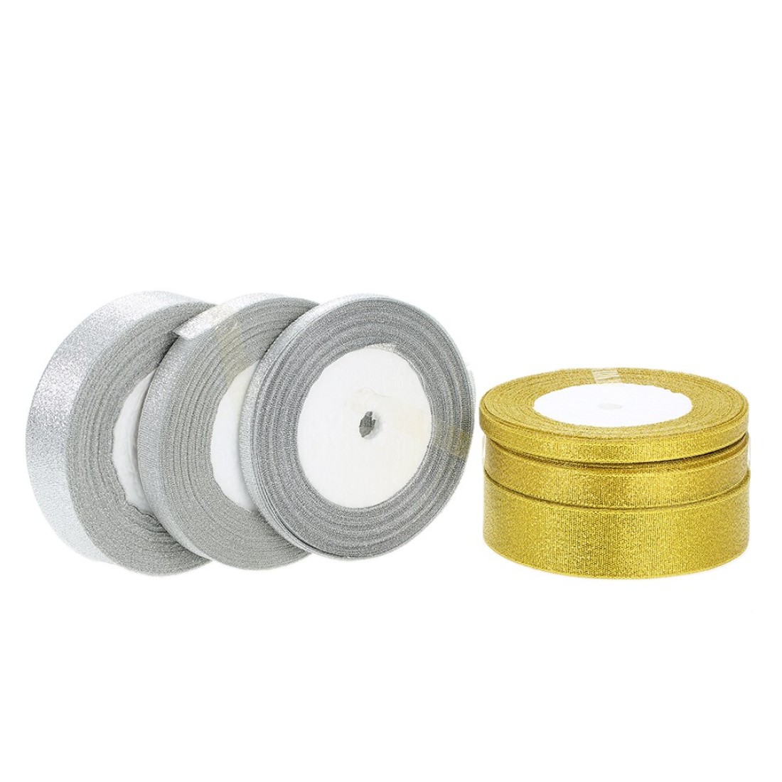 Generic-Glitter Ribbon 25 Yards/Roll 6mm/12mm/25mm Width Gold Silver Luster Silk Satin Ribbon Wedding Party Decoration DIY Webbing Invitation Card Gift Wrapping Christmas Ribbons