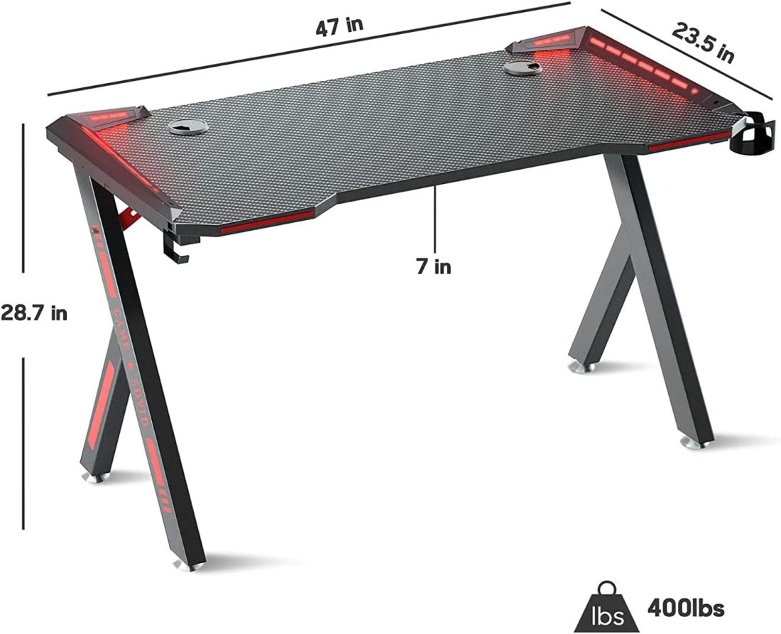MAF K-151-120cm Gaming Table &ndash; Carbon Fiber Surface, RGB LED Lights, and Sturdy Steel Frame &ndash; Perfect for Gaming
