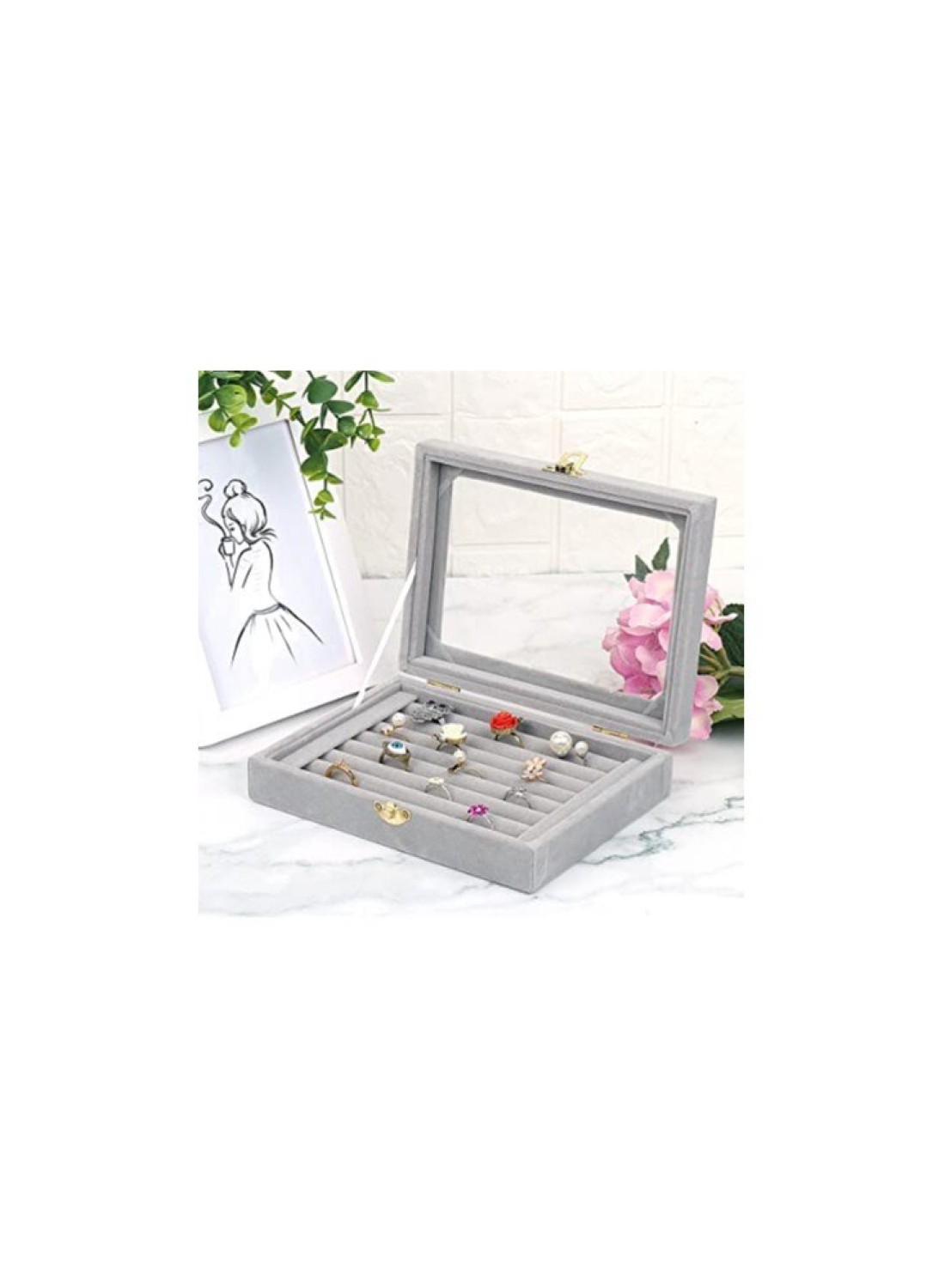 6 Slots Glass Wooden Wrist Watch Box with Cherry-red Watch Storage Organizer with Glass display Top and Locking Clasp gift Jewelry Case Organizer Velvet Display Rack Storage Case