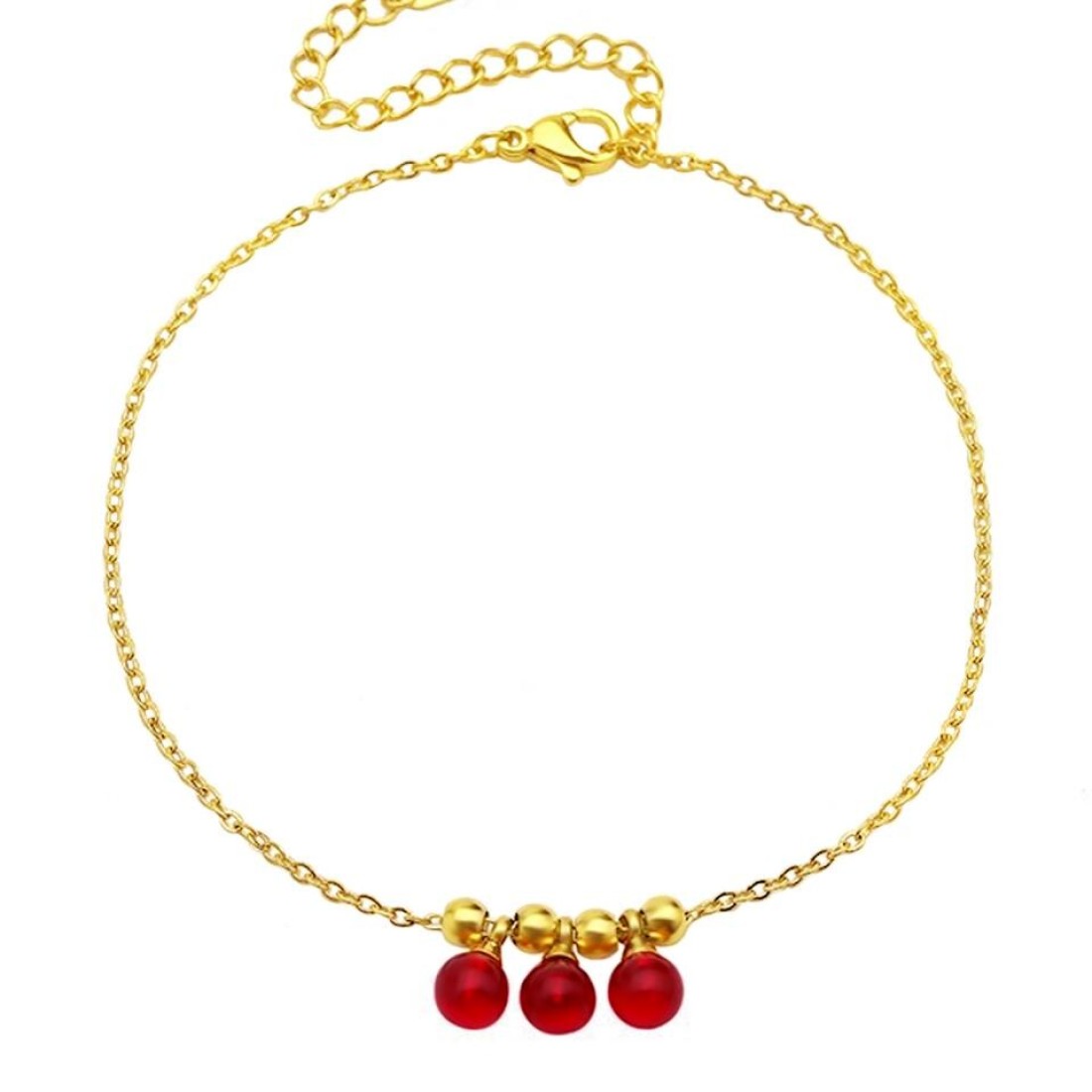 Aiwanto Beautiful Anklet for Ladies Ankle Chain Gold With Red Pearl Bracelet
