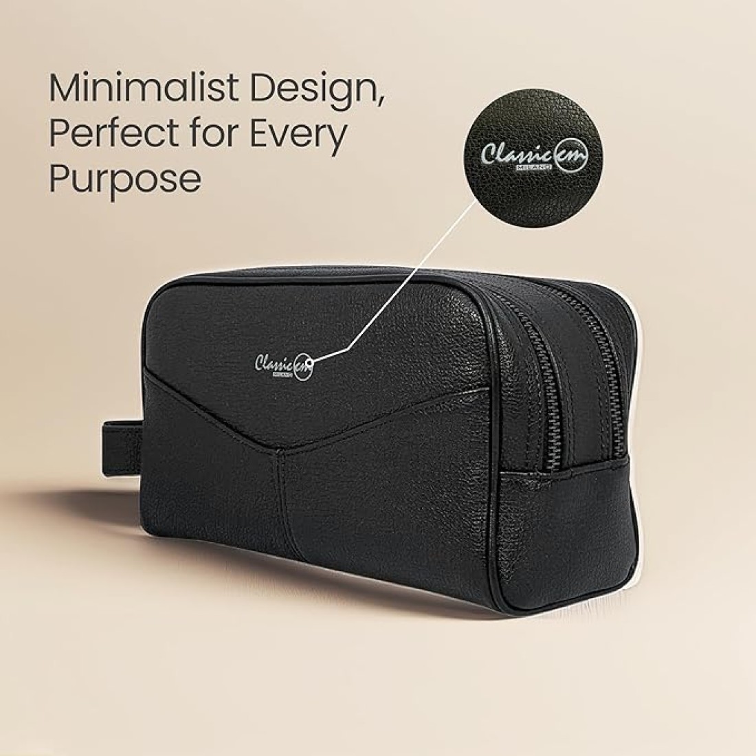 Classic Milano Leather Travel Toiletry Bag, Handbag, Clutch & Cosmetic Pouch – Travel Organizer, Spacious Case & Dopp Kit for Shaving, Makeup & Grooming Essentials – 202228 Black