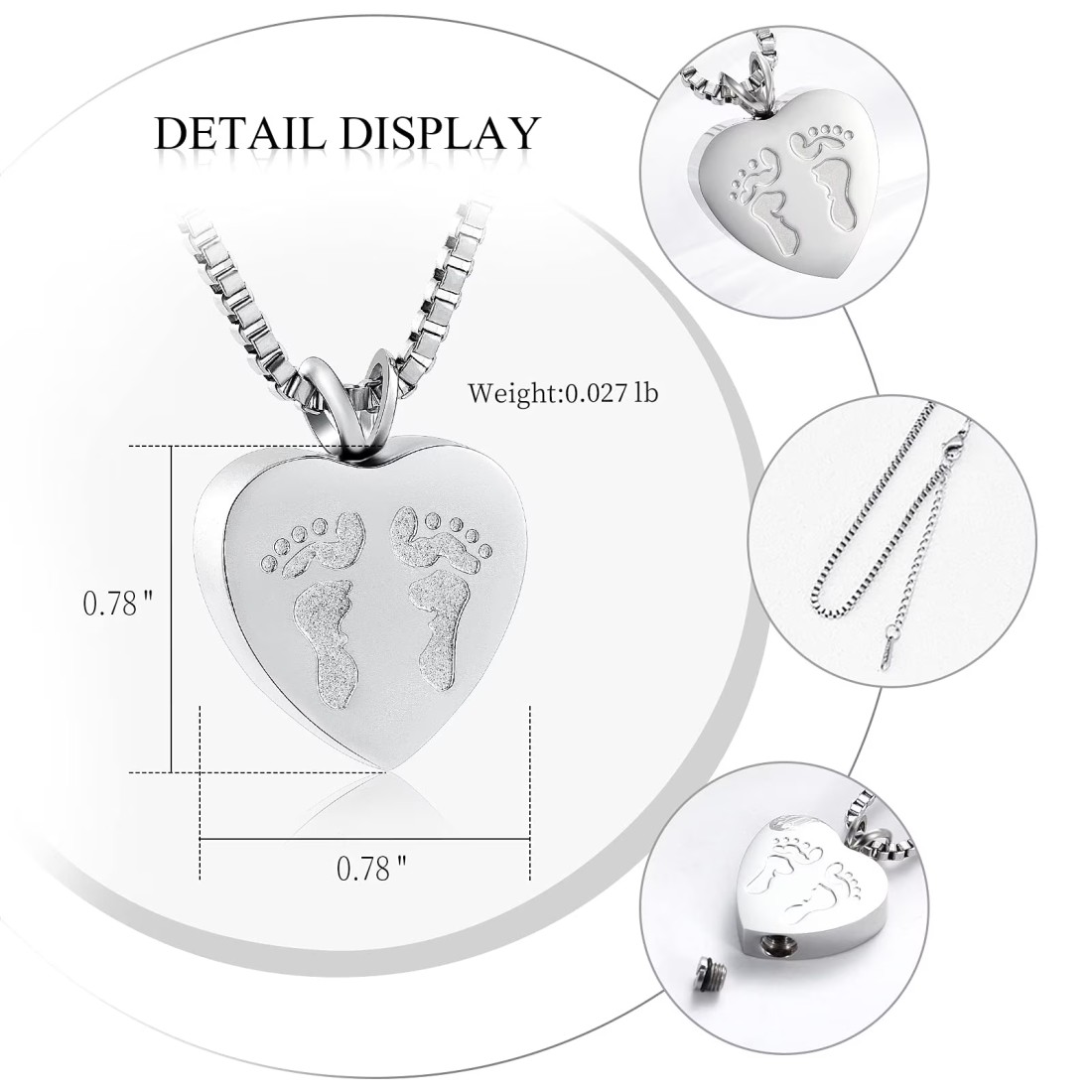 Always In My Heart Baby Feet Ashes Keepsake Urn Pendant Necklace Cremation Urns Memorial Jewelry