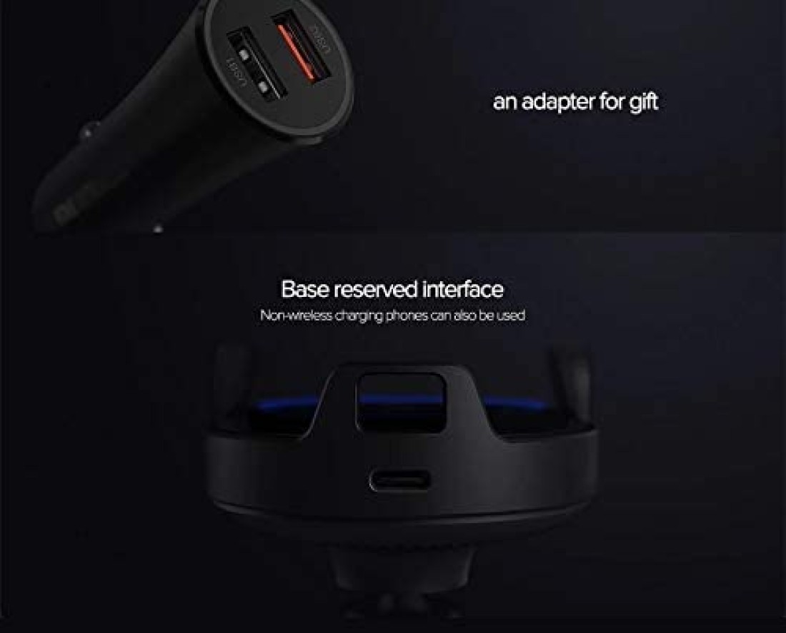 Xiaomi - Wireless Car Charger 20W Max Power Inductive Electric Clamp Arm Double Heat Dissipation 2.5D Crystal Light Charging Compatible iPhone Xs/Xs Max/XR/X/ 8/8 Plus, Samsung Galaxy S10 /S10+/S9 /S9+