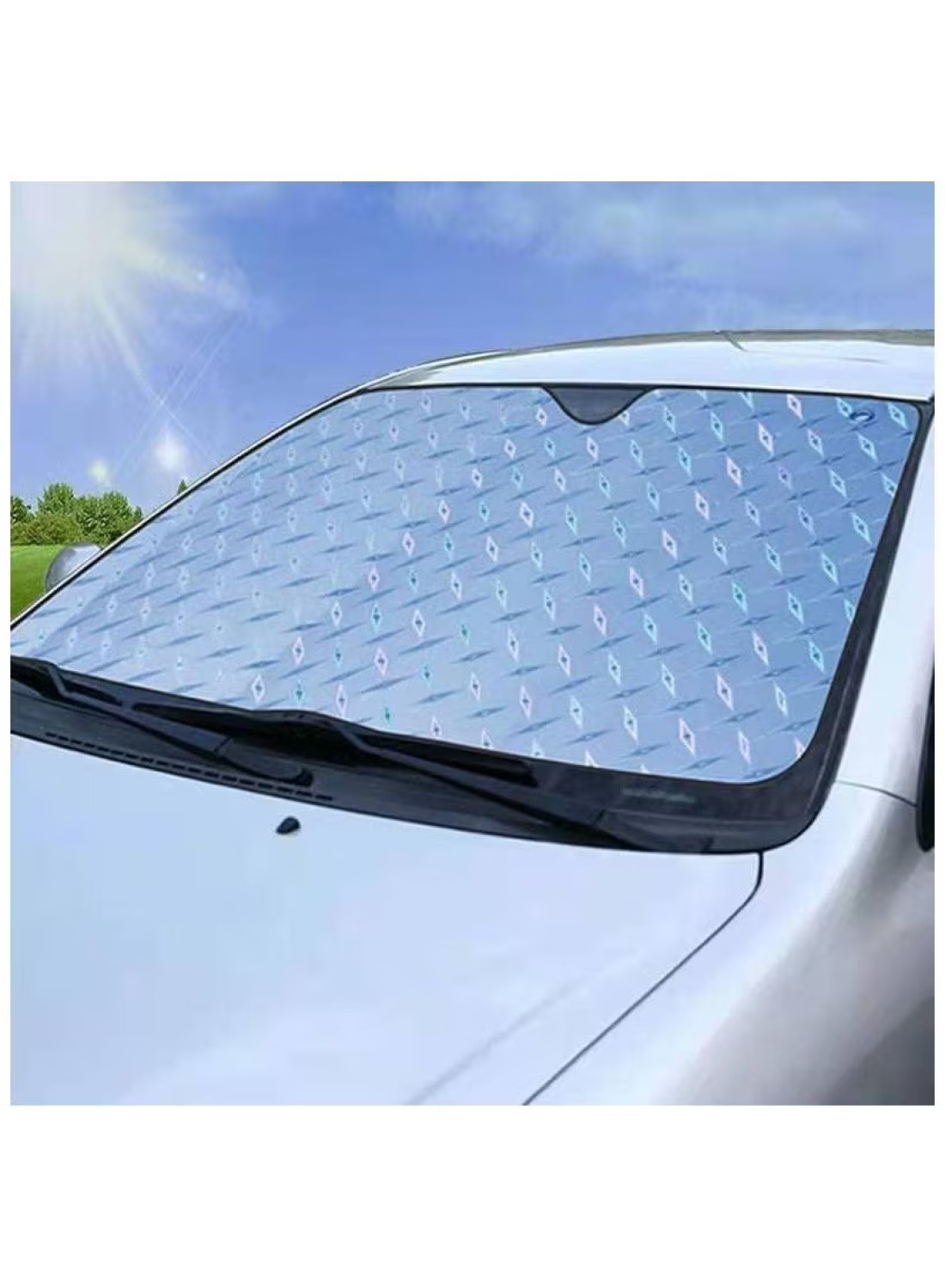 Front Windshield Sun Shade – 5-Layer UV Reflector Folding Sunshade Visor, 55 x 29 Inches Accordion Auto Sun Shield for Cars, SUVs