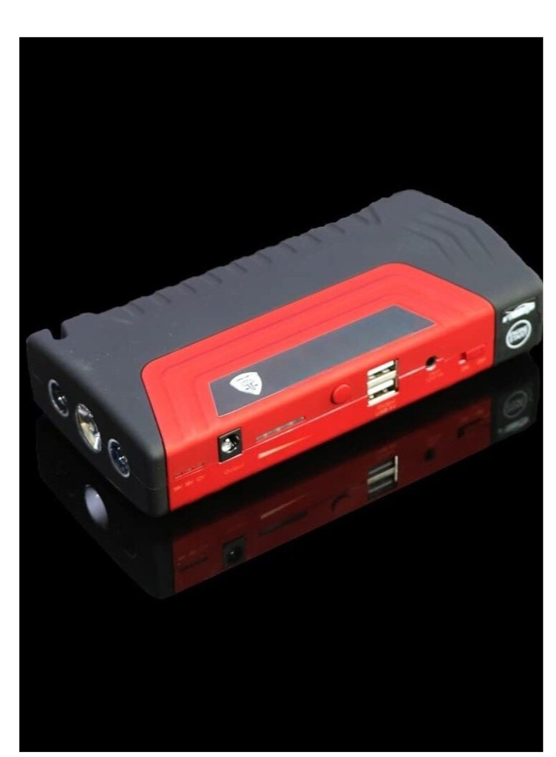 Portable Car Jump Starter Battery Pack with Powerful Booster Cable, Air Compressor, Extra Battery, Jumper Cable, Tire Inflator & LED Light 2 USB/DC 12V Ports