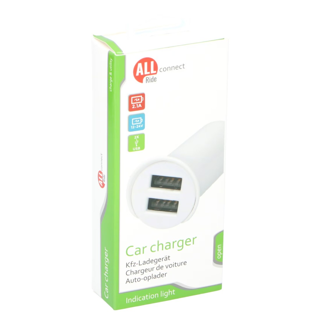All Ride Connect Car Charger 2.1A 2 USB 12-24V White