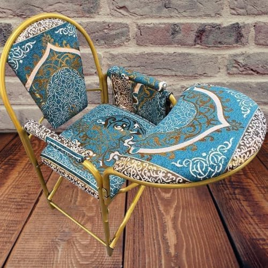 Comfortable Folding Prayer Chair for Elderly with Backrest and Side Pocket (Blue)