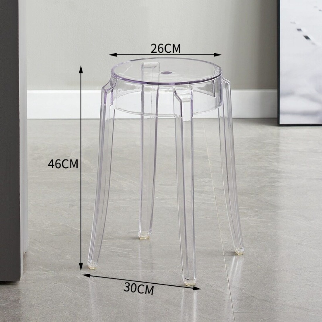 Jeffcoco Plastic Stool Transparent Color Acrylic Dining Chair Crystal Stool Home Chair Creative Stool (45CM 1 pcs)
