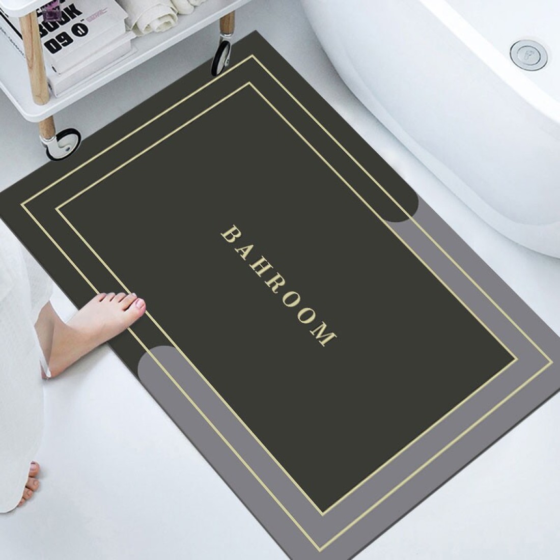 Diatom Mud Anti Slip Bathroom Mat With Printed Design Stylish &amp; Super Absorbent With Soft Material (50X80)